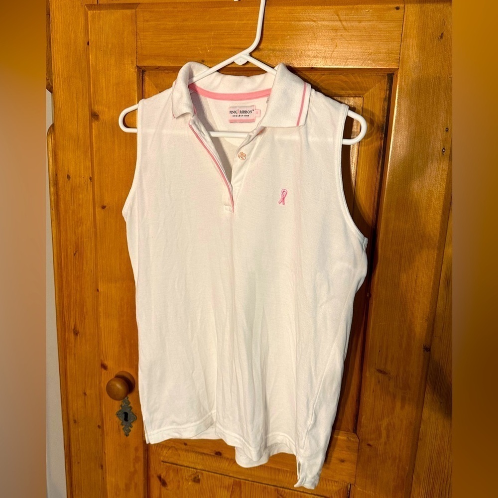 Pink Ribbon Collection Sleeveless Breast Cancer Golf Shirt Size Med 100% Cotton
